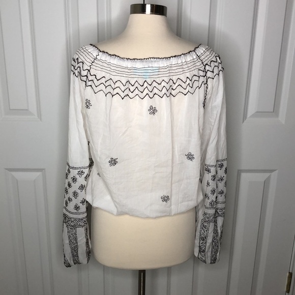 Melissa Odabash Embroidered Long Sleeve Peasant Top M - Picture 5 of 10